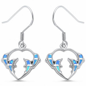 Fishhook Dolphin Earrings Created Opal 925 Sterling Silver