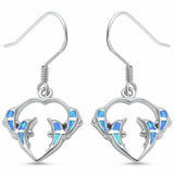 Fishhook Dolphin Earrings Created Opal 925 Sterling Silver
