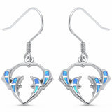 Fishhook Dolphin Earrings Created Opal 925 Sterling Silver
