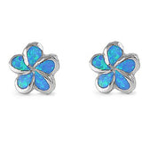 Flower Plumeria Stud Earrings Lab Created Opal 925 Sterling Silver Choose Color