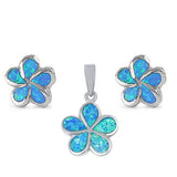 Flower Plumeria Jewelry Set Lab Created Opal 925 Sterling Silver