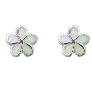 Flower Plumeria Stud Earrings Lab Created Opal 925 Sterling Silver Choose Color