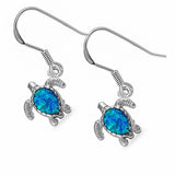 Dangling Fish Hook Turtle Earrings Created Opal 925 Sterling Silver