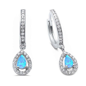 25mm Halo Teardrop Bridal Earrings Leverback Pear Created Opal Round CZ 925 Sterling Silver Choose Color - Blue Apple Jewelry