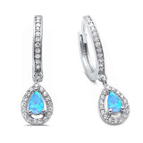 25mm Halo Teardrop Bridal Earrings Leverback Pear Lab Created Opal Round CZ 925 Sterling Silver