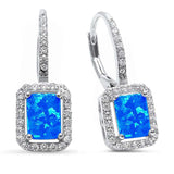 23mm Halo Leverback Earrings Radiant Created Opal Round Cubic Zirconia 925 Sterling Silver Choose Color - Blue Apple Jewelry