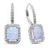 23mm Halo Leverback Earrings Radiant Created Opal Round Cubic Zirconia 925 Sterling Silver Choose Color - Blue Apple Jewelry