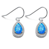 25mm Halo Drop Dangle Teardrop Bridal Earring 925 Sterling Silver Fish Hook Round CZ Created Opal Choose - Blue Apple Jewelry