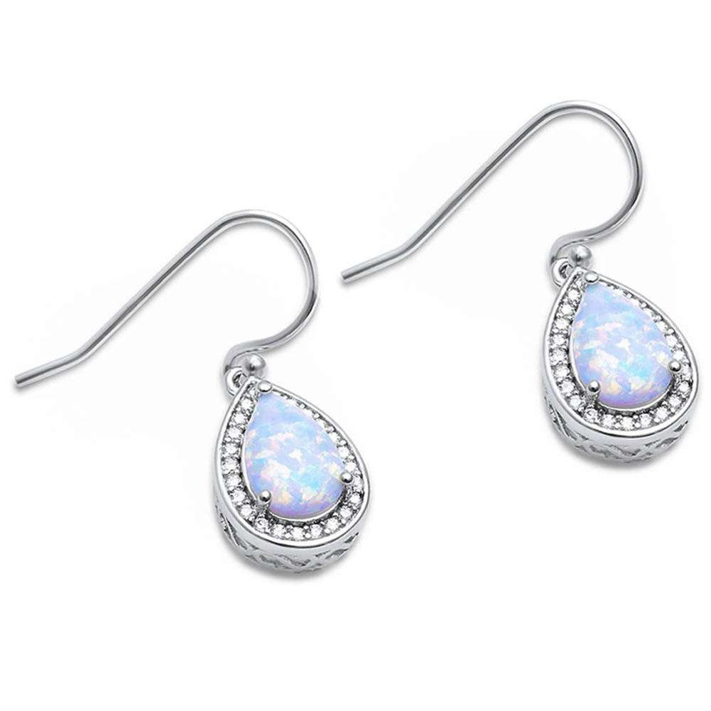 25mm Halo Drop Dangle Teardrop Bridal Earring 925 Sterling Silver Fish Hook Round CZ Created Opal Choose - Blue Apple Jewelry
