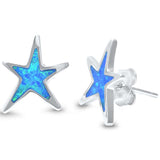 11mm Star Earrings Lab Created Blue Opal 925 Sterling Silver