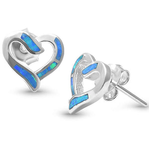 Heart Stud Earrings Lab Created Blue Opal 925 Sterling Silver Heart Earrings 9mm - Blue Apple Jewelry