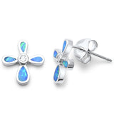 Cross Stud Earrings 925 Sterling Silver Lab Created Blue Opal Round Cubic Zirconia 10mm - Blue Apple Jewelry
