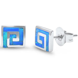 Square Fashion Stud Earrings Swirl Spiral Lab Created Blue Opal 925 Sterling Silver Earring 7mm - Blue Apple Jewelry