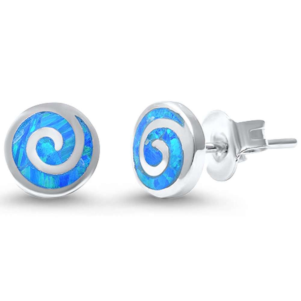 Round Spiral Swirl Stud Earrings Lab Created Opal 925 Sterling Silver