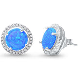 13mm Round Halo Stud Earrings Round Lab Created Blue Opal Cubic Zirconia 925 Sterling Silver