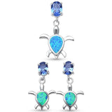 Turtle Jewelry Set Lab Created Opal 925 Sterling Silver Oval Simulated Tanzanite Pendant Earring