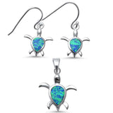 Turtle Jewelry Set Lab Created Opal 925 Sterling Silver Pendant Earring