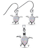 Turtle Jewelry Set Lab Created Opal 925 Sterling Silver Pendant Earring