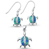 Turtle Jewelry Set Lab Created Opal Round Cubic Zirconia 925 Sterling Silver Pendant Earring