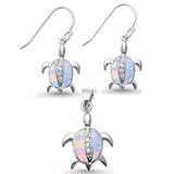 Turtle Jewelry Set Lab Created Opal Round Cubic Zirconia 925 Sterling Silver Pendant Earring