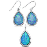 Halo Jewelry Teardrop Pear Created Opal Round Cubic Zirconia 925 Sterling Silver