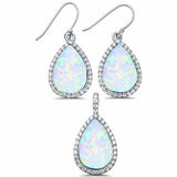 Halo Jewelry Set Pendant Earring Matching Set Wedding Bridal Lab Created Opal .925 Sterling Silver