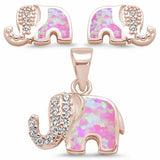 Elephant Jewelry Set Pendant Earring Lab Created Opal 925 Sterling Silver