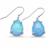 Teardrop Solitaire Pear Created Opal Fishhook Earrings 925 Sterling Silver