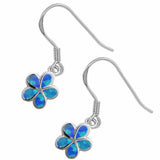 Dangling Clover Leaf Fish Hook Earrings Lab Created Opal 925 Sterling Silver