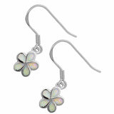 Dangling Clover Leaf Fish Hook Earrings Lab Created Opal 925 Sterling Silver