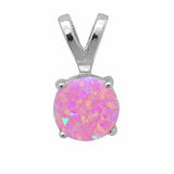 Solitaire Pendant Round Created Pink Opal 925 Sterling Silver Choose Color