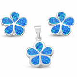 Plumeria Jewelry Set Lab Created Opal 925 Sterling Silver