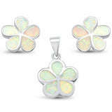 Plumeria Jewelry Set Lab Created Opal 925 Sterling Silver