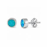 Solitaire Bezel Stud Earrings Round Created Opal 925 Sterling Silver  (7mm)