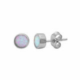 Solitaire Bezel Stud Earrings Round Created Opal 925 Sterling Silver  (7mm)