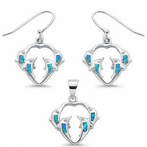 Dolphin Jewelry Set Pendant Fishhook Earrings 925 Sterling Silver