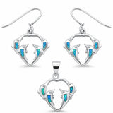 Dolphin Jewelry Set Pendant Fishhook Earrings 925 Sterling Silver