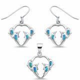 Dolphin Jewelry Set Pendant Fishhook Earrings 925 Sterling Silver