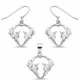 Dolphin Jewelry Set Pendant Lab Created Opal Fishhook Earrings 925 Sterling Silver