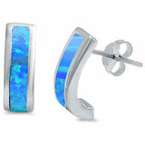 Fashion Half Hoop Stud Earrings Lab Created Opal 925 Sterling Silver Choose Color
