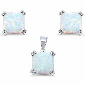 Double Prong Jewelry Set Square Cushion Created Opal 925 Sterling Silver Choose Color