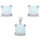 Double Prong Jewelry Set Square Cushion Created Opal 925 Sterling Silver Choose Color
