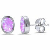9mm Oval Solitaire Bezel Set Stud Earring Lab Created Opal 925 Sterling Silver Choose Color