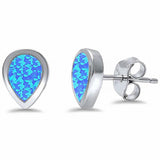 Teardrop Solitaire Stud Earrings Lab Created Opal 925 Sterling Silver Choose Color