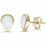 Teardrop Solitaire Stud Earrings Lab Created Opal 925 Sterling Silver Choose Color