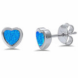 Heart Stud Earrings Created Opal 925 Sterling Silver Choose Color