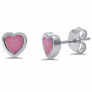 Heart Stud Earrings Created Opal 925 Sterling Silver Choose Color
