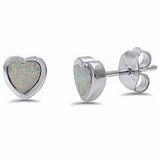 Heart Stud Earrings Created Opal 925 Sterling Silver Choose Color