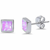 Square Stud Earrings Princess Cut Lab Created Opal 925 Sterling Silver  (6mm)