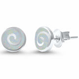 Round Spiral Swirl Stud Earrings Lab Created Opal 925 Sterling Silver (7 mm)